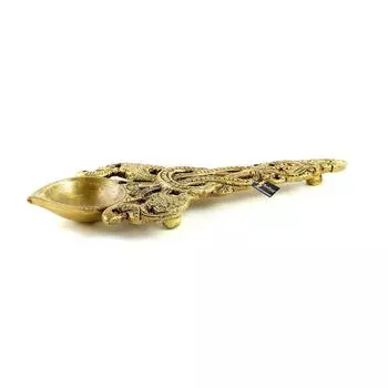 Новейшая круглая латунная ложка Pooja Aarti с дизайном Twin Peacock, ложка Hawan для заливки топленого масла в Hawan Kund, античный желтый цвет