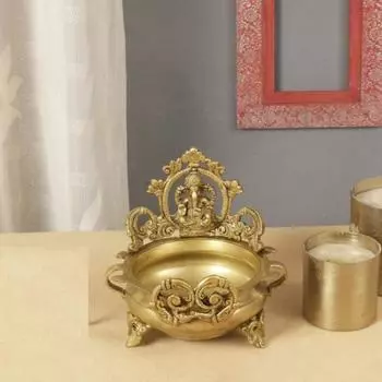 Новейшая латунная этническая резная чаша Ганеши размером 7 дюймов, латунная чаша Urli Decor, золотая, чаша Urli для домашнего декора