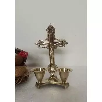 Новейшая латунная статуэтка креста-распятия | Идол Иисуса Христа на кресте с подставкой для свечи | Молитва поклонение украшение для дома офиса золотая античная отделка