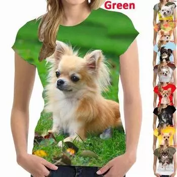 Новейшая летняя женская модная футболка с 3d принтом милых животных и собак, повседневная футболка с короткими рукавами и круглым вырезом чихуахуа S