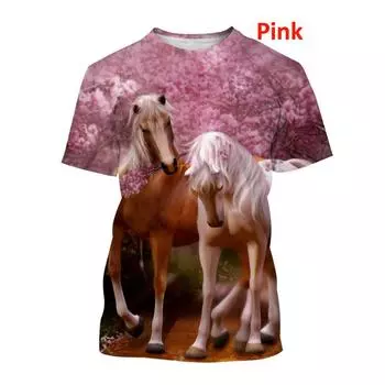 Новейшая мода Животное Лошадь 3D Принт Футболка Унисекс Короткий Рукав Пуловер Рубашка Толстовки Повседневные Топы S