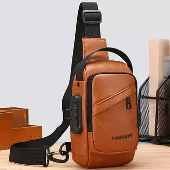 Новейшая мужская противоугонная нагрудная сумка через плечо с USB-зарядкой, сумка через плечо, школьная сумка-мессенджер для коротких поездок, тренажерный зал, мужской слинг, спортивный пакет светло-коричневого