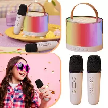 Новейшая портативная караоке-машина для детей, караоке с 2 беспроводными микрофонами, разноцветными светодиодными огнями, идеальная игрушка-подарок для домашней вечеринки для девочек и мальчиков One Size розовый