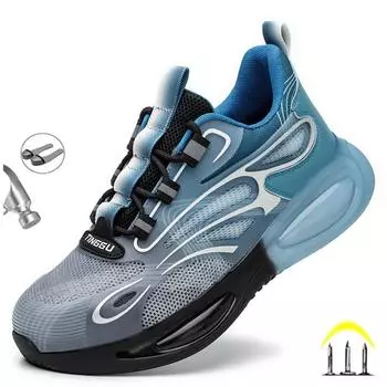 Новейшая рабочая защитная обувь на амортизирующей подошве для мужчин, светоотражающие кроссовки TUP с расширенным противоударным верхом и стальным носком, ботинки 40 синий