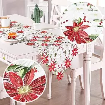 Новейшая рождественская дорожка для стола с вышивкой красного цвета для рождественских украшений 15x70 дюймов, дорожка для домашнего праздничного декора кухонного стола 38X176CM белый