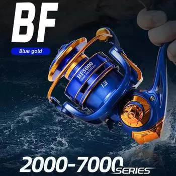 Новейшая рыболовная катушка 2024 года 5.2:1 Высокоскоростная металлическая шпуля для спиннинга с передаточным числом 2000-7000, удилище для дальнего заброса из цельного дерева BF1000