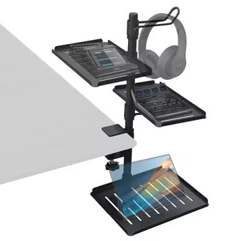 Новейшая стойка для аудиоинтерфейса Vipeak под стол, крючок для хранения наушников/гарнитуры/аудиомикшера, регулируемая на 360 градусов, 3 уровня вертикальной организации чёрный