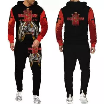 Новейшая толстовка с 3D принтом рыцарей тамплиеров/набор в стиле Харадзюку, уличная одежда в стиле хип-хоп, костюм, крутые мужские толстовки + брюки, спортивный костюм, комплект S