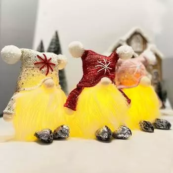 Новейшая Веселая Рождественская светящаяся кукла-гном, милый плюшевый эльф, рождественские безликие гномы, светодиодные светильники для вечеринок, домашний декор, подарки 2025 красный