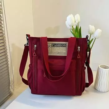 Новейшая женская сумка для подростков и студентов, простая стильная контрастная цветная сумка, стильные нейлоновые сумки через плечо для покупок 30x8x34cm бежевый