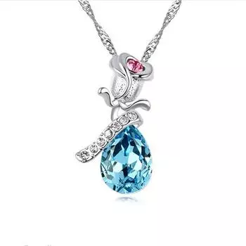 Новейшее европейское и американское трендовое женское ожерелье в форме слез ангела, подвеска с кристаллом Lmitation синий