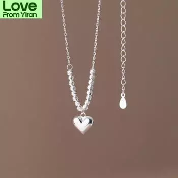 Новейшее ожерелье из серебра S925 пробы, корейская версия, темперамент, простые, глянцевые, ограненные бусины с любовью, милая цепочка на ключицу, подарок для девочек