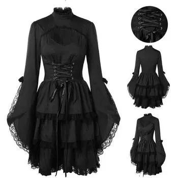Новейшее женское модное платье в готическом стиле в стиле панк с поясом на подтяжках, праздничное платье с юбкой, корсетом, тонкое платье-юбка трапециевидной формы XXL чёрный
