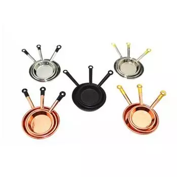Новейшие 3 шт./компл. миниатюры кукольного домика, металлические сковороды, игрушечная посуда, кухонные аксессуары 3pcs