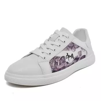 Новейшие белые мужские туфли, модные мужские кроссовки с рисунком тушью, повседневные школьные туфли из кожи для молодежи, дизайнерские высококачественные кроссовки для скейтбординга 38