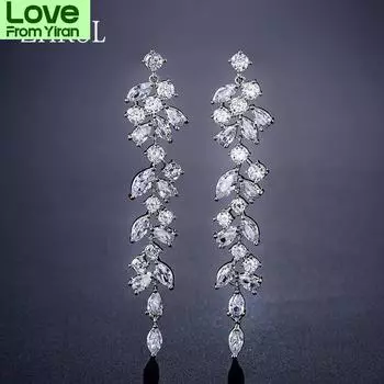 Новейшие длинные серьги-капли из циркония и кристаллов в форме листа для элегантных женщин, свадебные украшения, аксессуары, подарок Ep2232