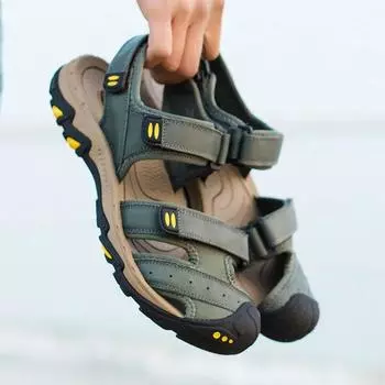 Новейшие модные летние уличные пляжные дышащие мужские сандалии из натуральной кожи, мужские сандалии, мужская повседневная обувь, большие размеры 39-47 38