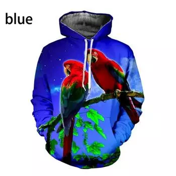Новейшие модные толстовки с капюшоном с принтом попугая 3D для мужчин и женщин, забавная толстовка с изображением животных, пуловер с изображением птиц XL