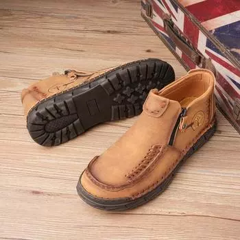 Новейшие мужские ботинки больших размеров, ботильоны ручной работы для мужчин, обувь из спилка с высоким верхом и высоким верхом 46 жёлтый