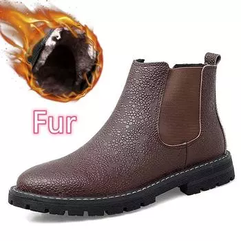 Новейшие мужские ботинки, модные ботинки «Челси», мужские ботинки из натуральной кожи без застежек, уличные ботинки для мужчин, теплые зимние ботинки для мужчин, зимняя обувь 41