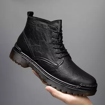 Новейшие мужские ботинки в британском стиле с толстой подошвой, новейшая повседневная обувь из натуральной кожи для мужчин, модные мотоциклетные ботинки со шнуровкой для мужчин 38
