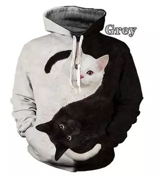 Новейшие мужские и женские толстовки с принтом 3D двух кошек S