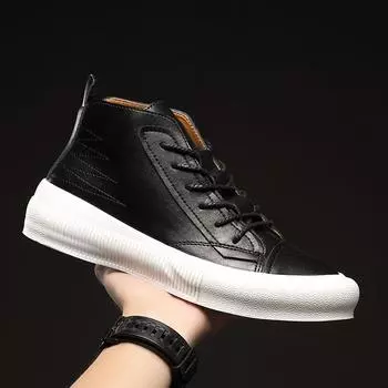 Новейшие мужские кожаные ботинки корейского стиля, удобная повседневная обувь, мужская обувь на шнуровке, модные ботильоны, высокие кроссовки для мужчин 38
