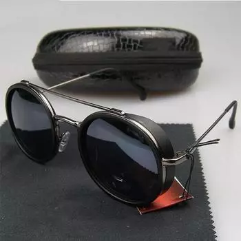 Новейшие мужские матовые круглые металлические ретро-оправы для мужчин и женщин, солнцезащитные очки в стиле ретро, круглые ветрозащитные C1 коричневый