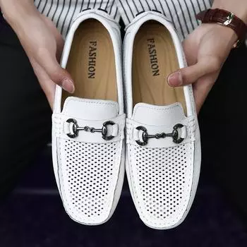 Новейшие мужские мокасины из дышащей полой натуральной кожи, мужская повседневная обувь, мужская обувь без застежек, мужская обувь на плоской подошве, летние офисные мужские туфли 38