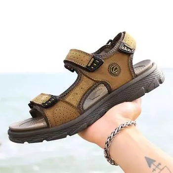Новейшие мужские сандалии для походов из натуральной кожи для мужчин, нескользящие пляжные туфли для столкновений, мужские сандалии для походов класса люкс, летние сандалии 44