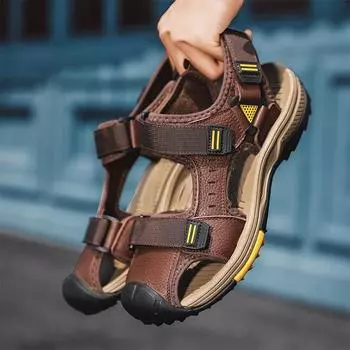 Новейшие мужские сандалии из натуральной кожи, повседневная мужская обувь, летние мужские пляжные сандалии, модные мужские кроссовки класса люкс для активного отдыха, мужские тапочки 44