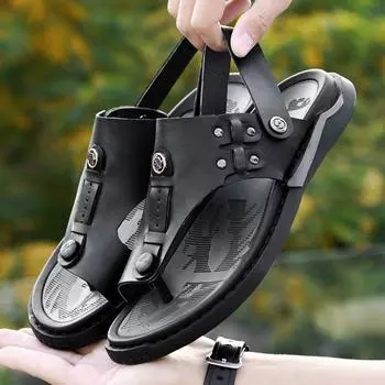 Новейшие мужские сандалии из натуральной кожи повседневная обувь мужские пляжные сандалии брендовые мужские тапочки черные белые кроссовки удобная летняя обувь 38