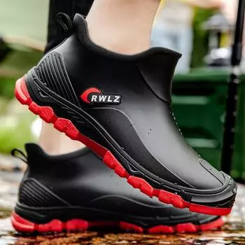 Новейшие мужские сапоги из ПВХ, модные мужские сапоги из ПВХ, обувь для рыбалки на платформе, теплые, водонепроницаемые, рабочие, мужские ботинки, однотонные 39