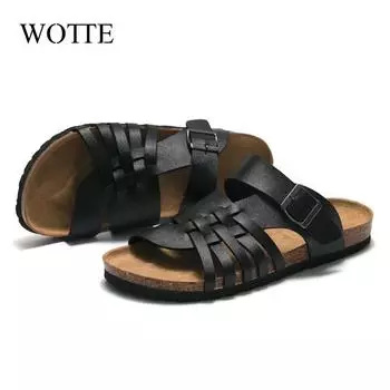 Новейшие мужские тапочки из пробки, летние тапочки, мужские сабо, женские мягкие пробковые тапочки с двумя пряжками, пляжные тапочки, обувь для ходьбы на открытом воздухе для мужчин 44 45 40