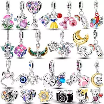 Новейшие подвески из стерлингового серебра S925, милый кот, луна, вечная любовь, сердце, висячие, подходят для оригинальных браслетов, ювелирные изделия своими руками