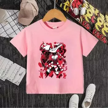 Новейшие поступления. Яркие принты в стиле аниме «Отель Хазбин» украшают простые эластичные футболки. Идеально подходят для стильных футболок для мальчиков и девочек. 110