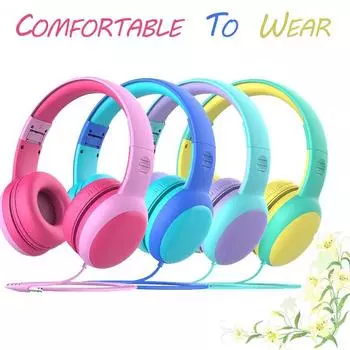 Новейшие проводные детские наушники 2020 года с регулятором громкости 85 дБ, складные детские стереогарнитуры-вкладыши для мальчиков и девочек розовый
