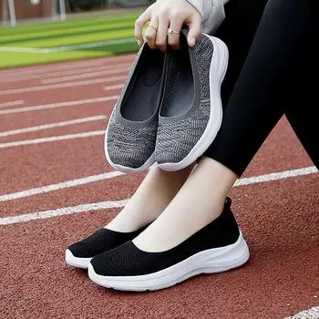 Новейшие сетчатые дышащие кроссовки, женские дышащие легкие повседневные туфли без шнуровки на плоской подошве, женские лоферы, носки, женская обувь, Zapatillas Mujer 39 серый