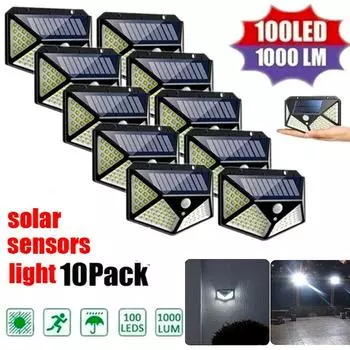 Новейшие солнечные фонари, уличный 100 светодиодный солнечный датчик движения, 3 режима, уличная солнечная беспроводная лампа, IP65, водонепроницаемая стена 1 PC