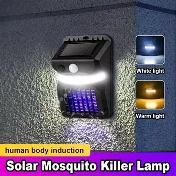 Новейшие солнечные садовые светильники, уличные уничтожители комаров, водонепроницаемые настенные светильники на солнечных батареях, 3 режима, датчик движения с белым и желтым светом Solar Lamp