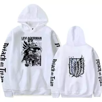 Новейшие толстовки с капюшоном в стиле аниме Атака титанов Парная одежда Harajuku Пуловеры Толстовки Levi Ackerman Топы Повседневная уличная одежда XS белый