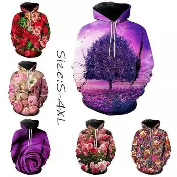 Новейшие женские толстовки с рисунком, толстовка с цветочным принтом, повседневная толстовка с капюшоном, спортивная одежда S