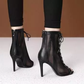 Новейшие женские туфли для латинских танцев на шнуровке, уличные ботинки для танго на высоком каблуке, повседневная танцевальная обувь с открытым носком и мягкой подошвой 35