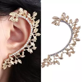 Новейшие женские ювелирные изделия серьги-гвоздики в форме листа серьги-клипсы со стразами для женщин вечерние серьги Left Ear серебряный