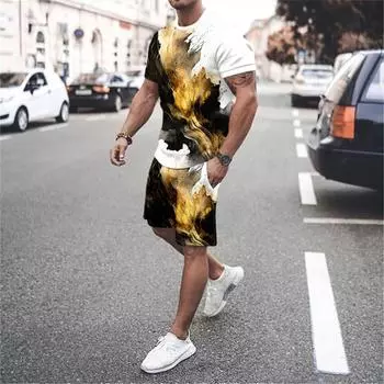 Новейший африканский тотем, мужская спортивная одежда с 3D принтом и круглым вырезом, летняя футболка с короткими рукавами, шорты, комплект из 2 предметов, большой пуловер XXL