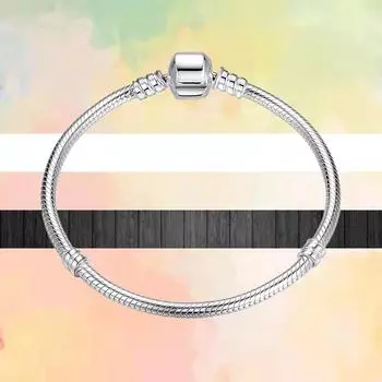 Новейший Аутентичный модный базовый браслет со змеиной цепочкой, подходит оригинальные модные подвески серебряного цвета, браслет «сделай сам», женские ювелирные изделия, подарки 17cm