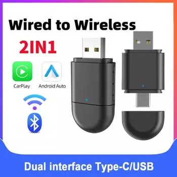 Новейший беспроводной адаптер Bluetooth CarPlay 2024 года и беспроводной адаптер Android Auto 5,8 ГГц WiFi Type-C/USB Plug Play Carplay, проводной и беспроводной Smart AI Box