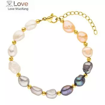 Новейший браслет из нержавеющей стали с жемчужным натуральным розовым серым черным жемчугом, браслет высокого качества для женщин золотой