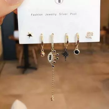 Новейший дизайн, комплект серег-колец в форме звезд с синими фианитами, модные серьги с микро-инкрустацией из циркония для женщин, комплект из 6 предметов