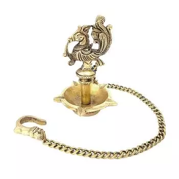 Новейший дизайн ручной работы в этническом стиле с павлином, 5 масляных фитилей, латунные подвесные светильники Diya, латунные светильники Diyas для украшения, стандартные, упаковка из 1 шт.